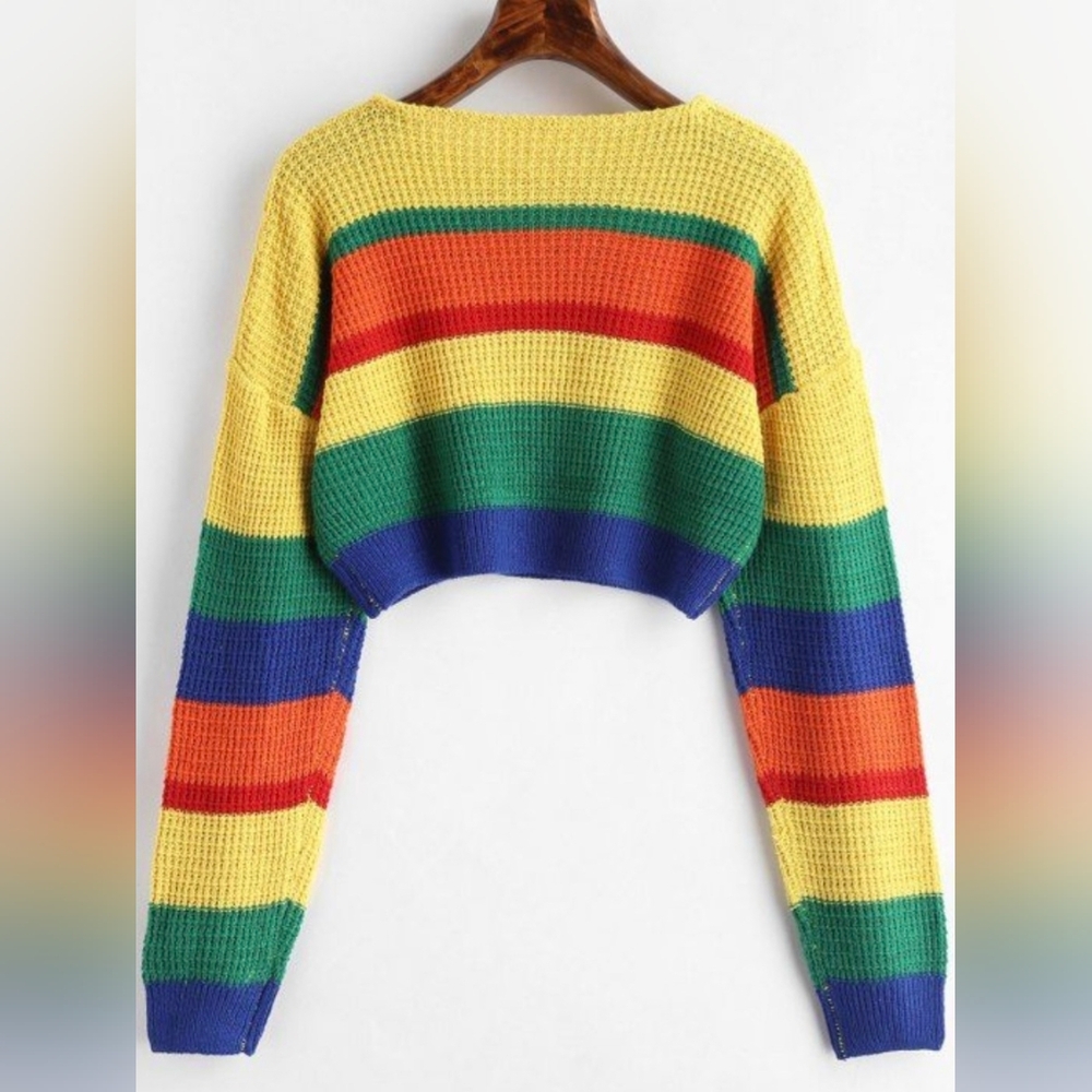 Drop Shoulder Colorblock Crop Sweater